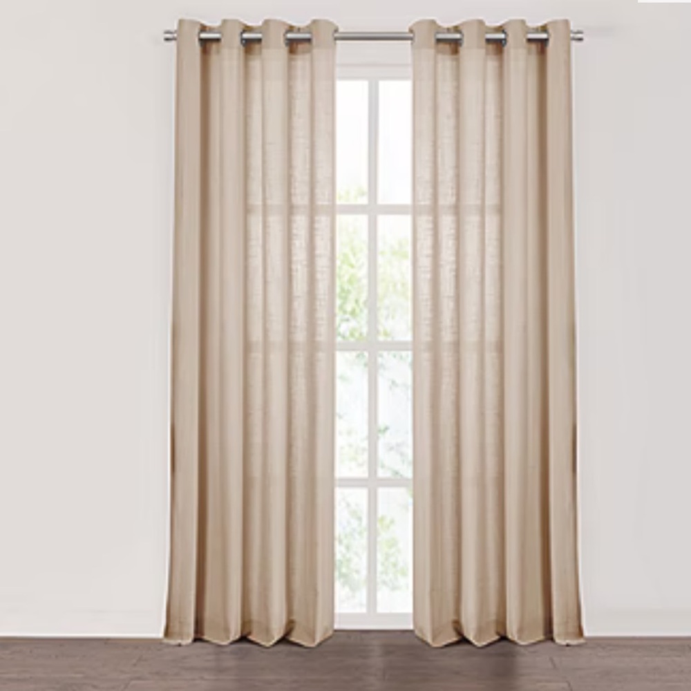 Fieldcrest Arden Solid Cotton Sheer Grommet Top Single Curtain Panel-stone